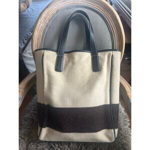 Coach Tote Bag Wool Ivory Brown Bag top leather top handles 05-8128